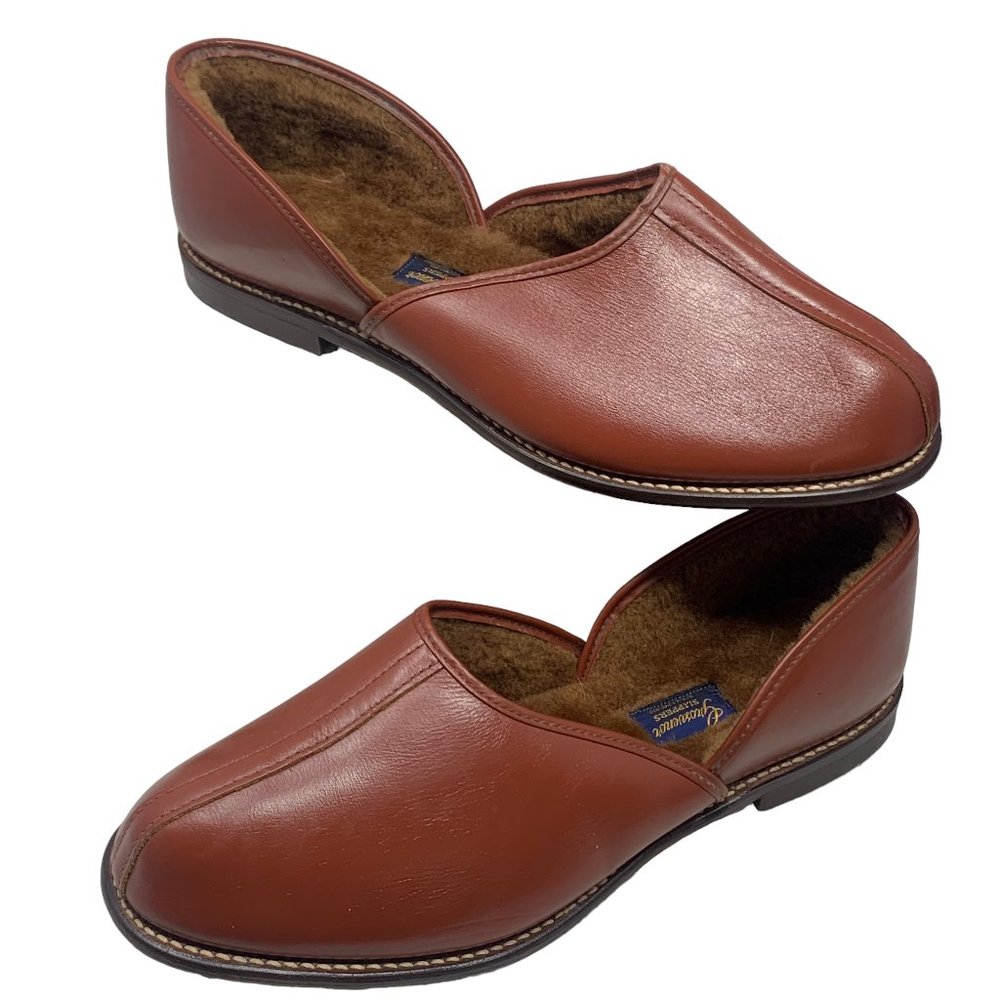 Vintage‎ GROSVENOR Brown Deerskin Fleece Lined Slippers NOS